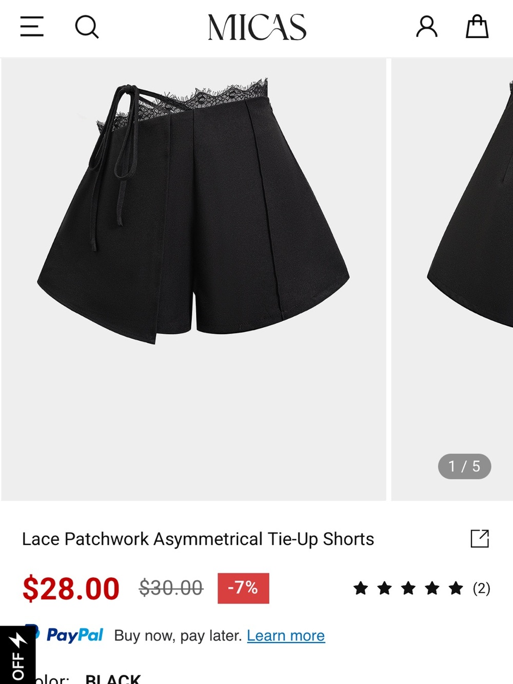 MICAS Black Lace-Trim Asymmetrical Tie-Up Skort